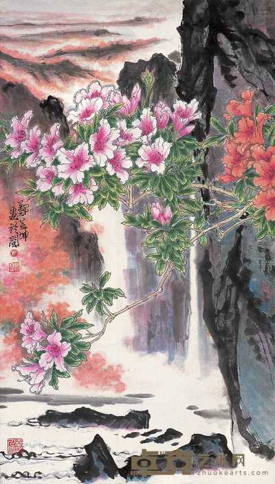 郑益坤 崖上杜鹃 镜心 109×59cm